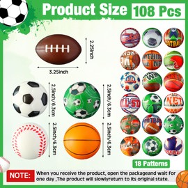 Yunsailing 108 Pcs Sports Stress Balls Bulk Mini Stress Balls 2.4'' Foam Soccer, Basketball, Football, Baseball Stress Balls for Anxiety Relief Sports Themed Birthday Party Supplies (Sports Ball)