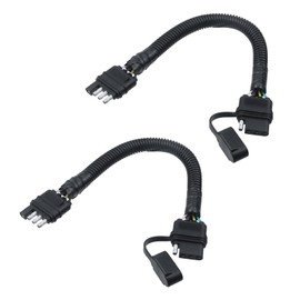 FarBoat 2 Pcs 4-Way Flat Female End Trailer Wiring Adapter Copper 4-Pin Vehicle Side Trailer Light Plug with Rubber Dust Cover, 18 AWG 12 Inch Wire Extension to Dual Output for Car Lights, Black