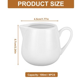 KUWUNG 8 Pcs Small Milk Jug, 110ml White Ceramic Milk Jugs with Handle, Small Gravy Jug, Mini Creamer Jugs, Sauce Custard Jug, Mini Coffee Milk Jug, Small Milk Pouring Jug for Milk Coffee Tea Sauces