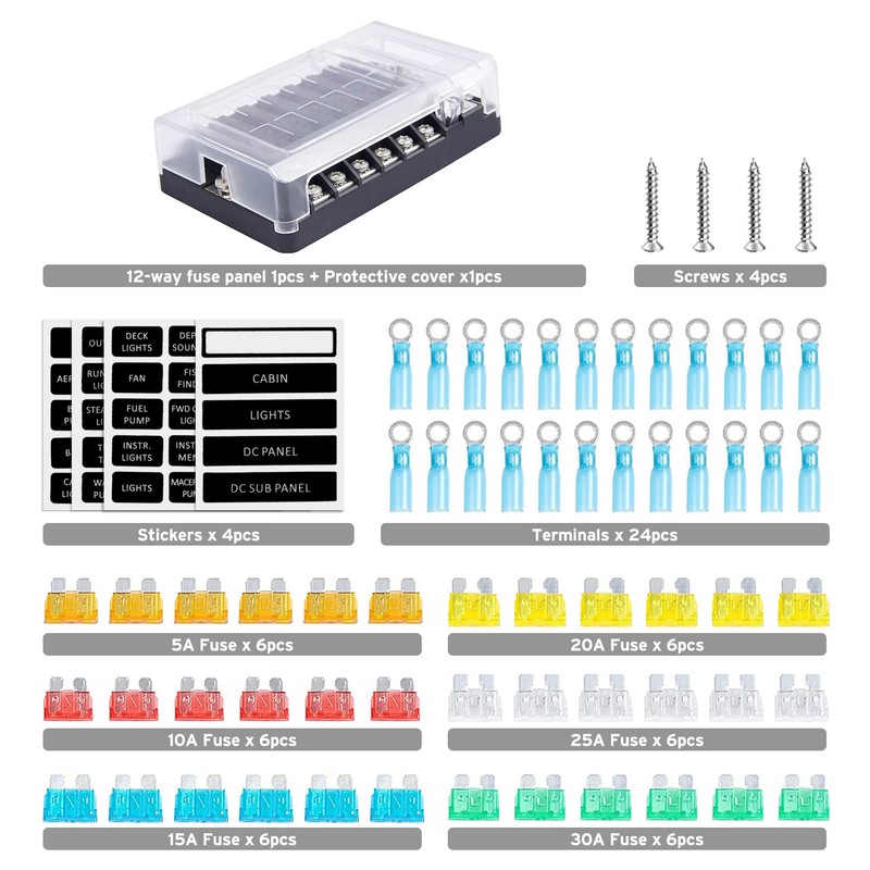 DOCAS 12 Way Fuse Holder with LED Indicator Negative Bus
