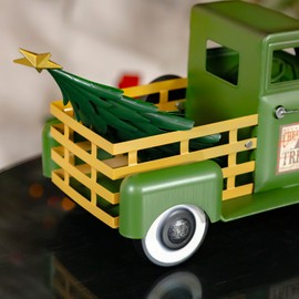 Metal Holiday Truck with a Removable Christmas Tree (Green)