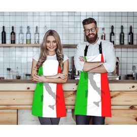 Moslion Italian Flag Apron,The Contour of Italian Territory Is Printed on the Flag Apron,Adjustable Neck Bib Apron for Men Women,Suitable for Kitchen Cooking Waitress Chef Apron