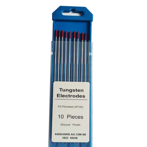 TIG Welding Tungsten Electrodes Diam.2.0mm, with 2% Thorium, WT20(Red) Thorium Tungsten Welding Rods, 2.0mm x175mm 10pcs Pack.