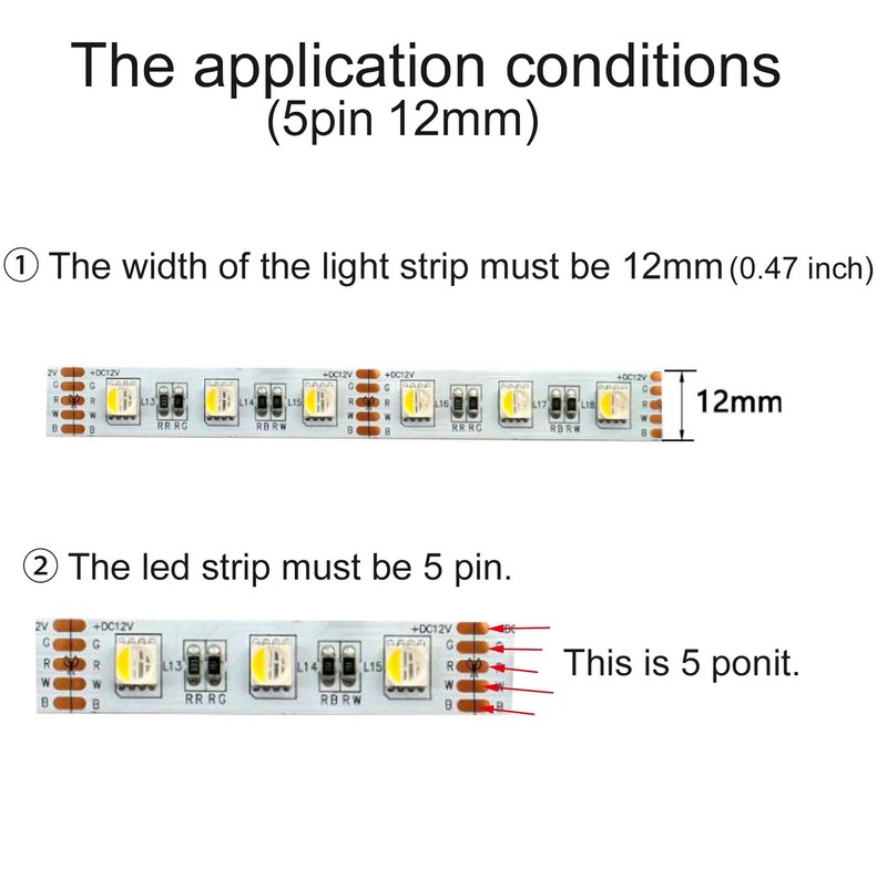 loodyed LED Strip Connector 5 Pin 12mm Kit Include L