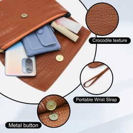 WisePoint Wristlets Clutch Purse, PU Leather Wristlet Clutch Purses for Women, Crocodile Pattern Evening Purse Wristlet Purse with Detachable Wrist Strap for Wedding, Party, Travel, Shopping (black)