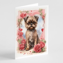 Caroline's Treasures DAC4388GCA7P Brussels Griffon Valentine Roses Greeting Cards Pack of 8 Blank Cards with Envelopes Whimsical A7 Size 5x7 Blank Note Cards