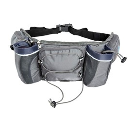ExtremeMist Detachable Hydration Waist Pack - Water Bottle Holder Fanny Pack | Adjustable Belt with 2 Bottle Holders | Zipper Storage Pockets| Perfect for Climbing, Running, Cycling, Jogging, Hiking(Gray, Small)
