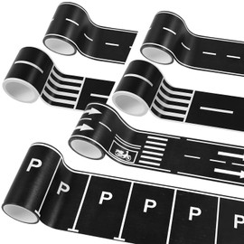 Quadafy 6 Rolls Roadway Tape, Race Cars Decorations for Kids Birthday Party, Race Track Tape Easy to Stick and Tear Without Leaving Any Traces, 92 FT Long 4 Types of Road Tape