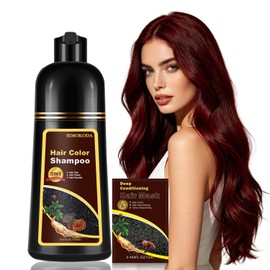 Dark Burgundy Hair Dye Shampoo for Gray Coverage, Semi-Permanent Hair Color Shampoo, Long Lasting Red Hair Dye, Burgundy Hair Dye Works in Minutes, Champu Para Canas, Red Hair Shampoo 16.90 Fl Oz