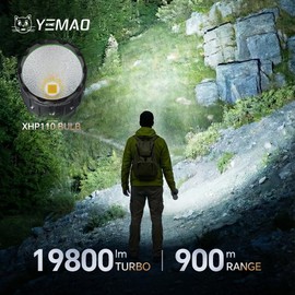 Yemao Rechargeable Flashlights 19800 High Lumens, Brightest Flashlight, Super Bright LED Flashlight Type C Charged, 5 Modes Long Lasting 62 Hours, for Emergencies, Camping, Outdoor, Caving