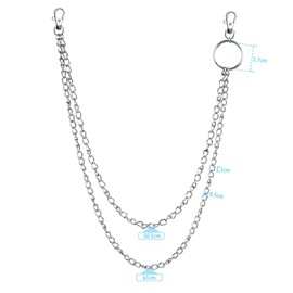 Kulannder 2 Pieces Pants Chains, Silver Double Layer Jean Chain Punk Gothic Metal Belt Chain Jean Chain Biker Trouser Chain Accessory for Men Women(Length 65 cm)