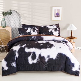 SUCSES SUCSES Cow Print Comforter Set Queen Size, 8Pcs Cow Fur Print Bed Quilt Set with Comforter and Sheets, Super Soft Farmhouse Style Bed Bedding Sets for Teens Boys