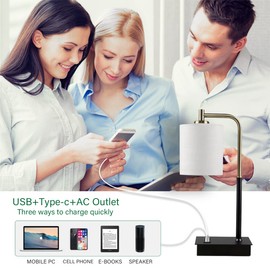 OYedis Set of 2 Touch Control Table Lamp 3-Way Dimmable Bedside Nightstand Lamp with USB Type C Port 1 AC Outlet Desk Lamp with Fabric Shade for Bedside, Office, Dorm(2 Bulb Included)