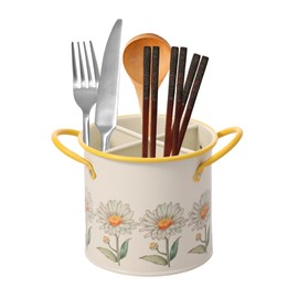 Ghshanog Kitchen Utensil Holder,Metal Cutlery Holder for Countertop with Handle,12x12.5cm Utensils Caddy with 4 Removable Compartment,Utensil Crock for Kitchen Storage(Style 2)