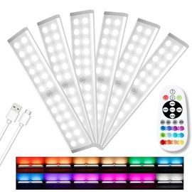 Diomart Under Cabinet Lights Rechargeable Motion Sensor Closet Light Indoor Night Lights, 58 LED Wireless Under Counter Lighting with Remote Control for Kitchen, Wardrobe, Hallway, Stairs (6 Pcs)