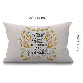 BGBDEIA Cushion Cover with God All Things are Possible Inspirational Quote Branches Flowers Rectangular Throw Pillow Cover for Couch Sofa Home Decor Cotton Linen 12x20 Inch 30 x 50 cm