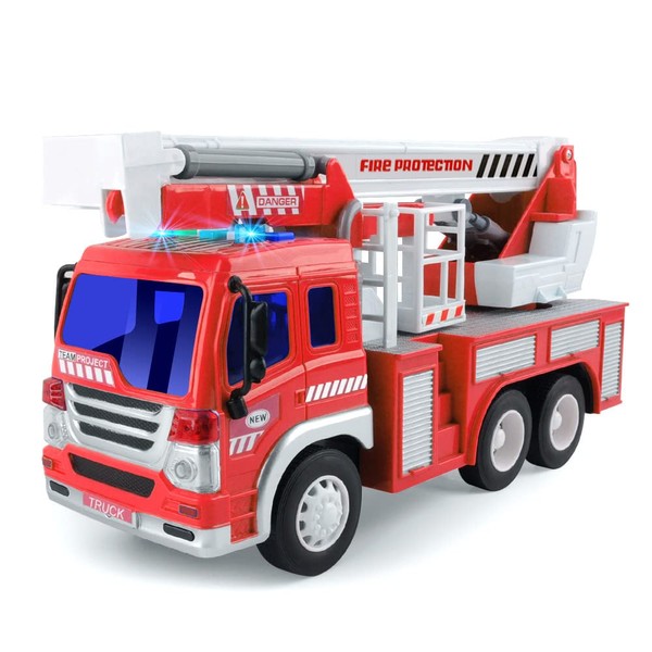 Fire Truck Toys, Toy Fire Engine, Toys for 3 year old boys, Boys Toys age 4 5 6 7 8, Friction Powered Fire Car with Light and Sound, Pull Back Push & Go Rescue Vehicle, Birthday Christmas Party Gift
