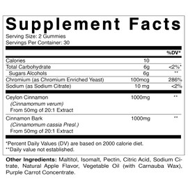 Vitamatic Sugar Free Chromium Gummies with Ceylon Cinnamon - 2000 mg per Serving - Non-GMO - Gluten Free - 60 Vegan Gummies