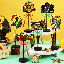Yousoontic 6 Pcs Juneteenth Table Decorations Juneteenth Freedom Wooden Centerpieces 1865 Party Favors African Afro American Freestanding Table Sign for Tiered Tray Home Office Supplies(Vitality)