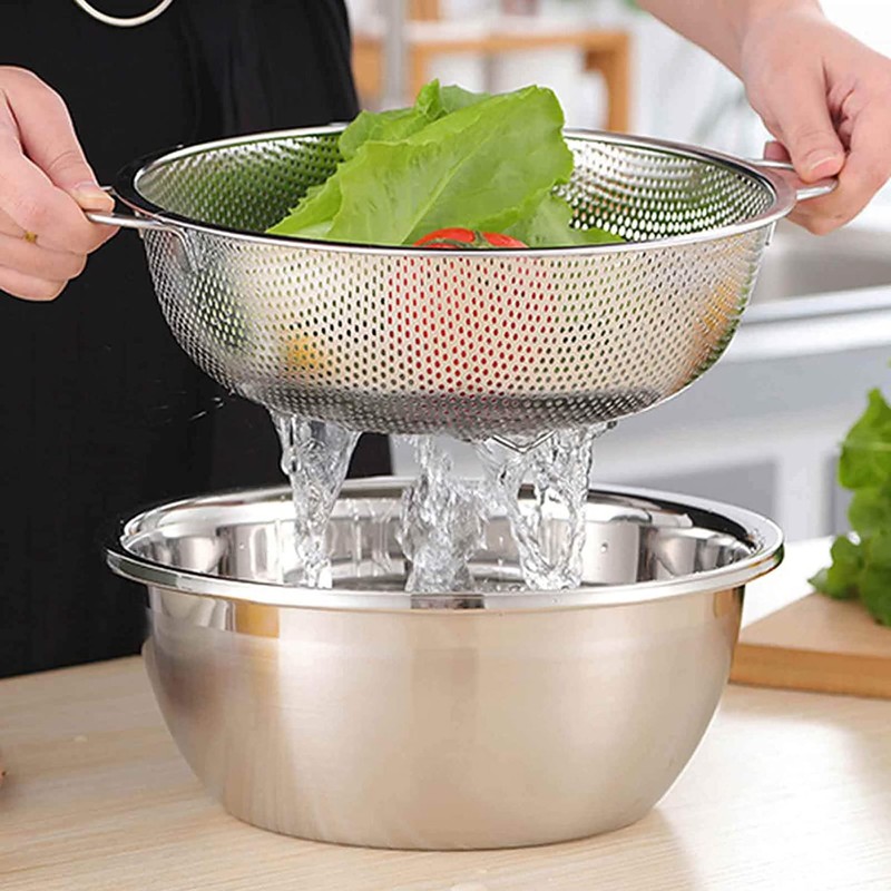 TEAMFAR Strainer, Stainless Steel Kitchen Pasta Strainer with Handles, Micro-Perforated