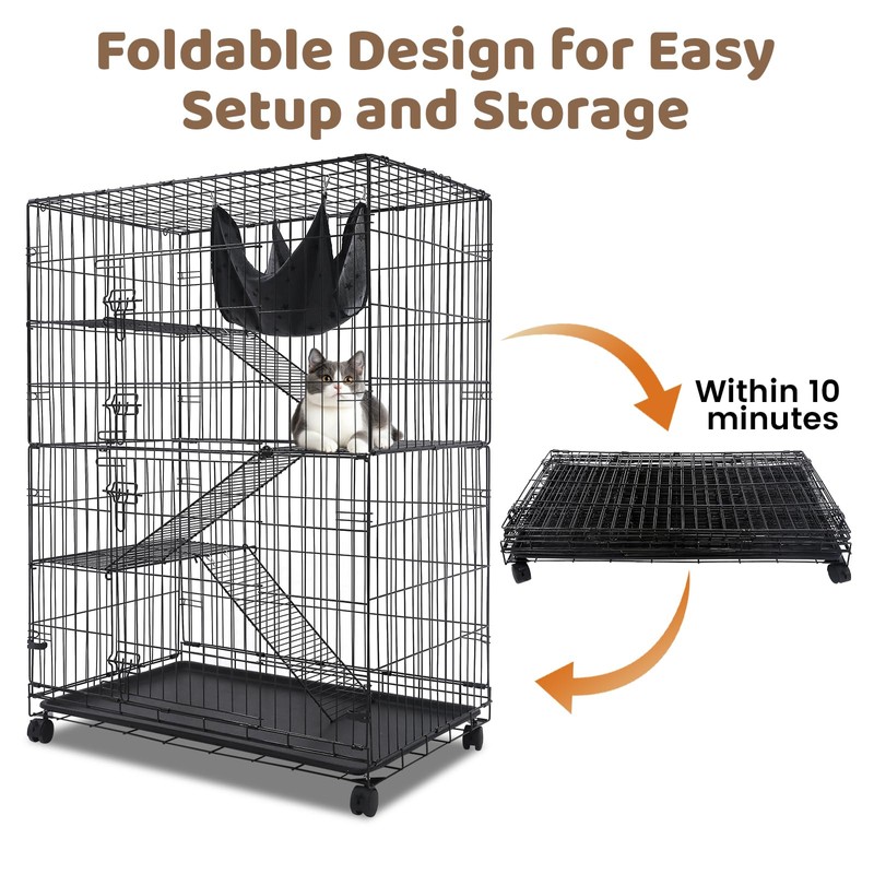 Homey Pet 51 Inch Cat Cages Indoor, Large 4-Tier Cat
