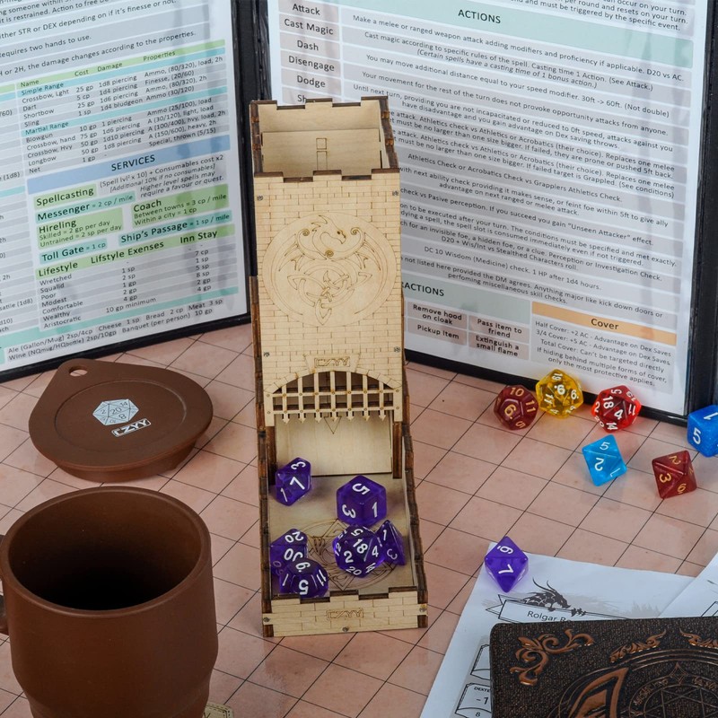 CZYY Castle Dice Tower with Tray Wood Laser Cut Dragon