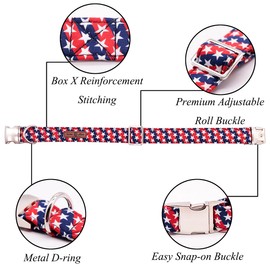 Lionet Paws Patriotic Dog Collar with Bowtie, 4th of July, Soft and Comfortable, Adjustable Collar for Medium Dogs, Neck 13.5-22 inches