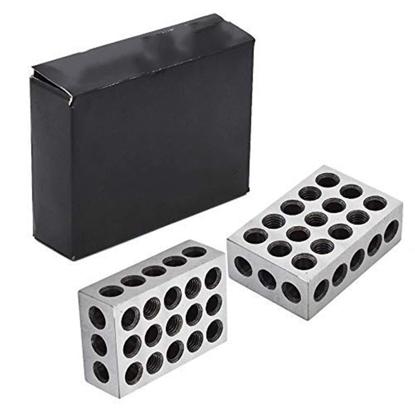 1 x 2 x 3 Inch Blocks Matched Pair Hardened Steel 23 Holes Precision Machinist Milling