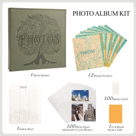 COFICE Photo Album 4x6-3 Ring Binder Large Picture Album Book with Index and Divider Sheets - Big Photobook with Acid-Free Pocket Sheets Holds up to 600 Photos, Dark Green