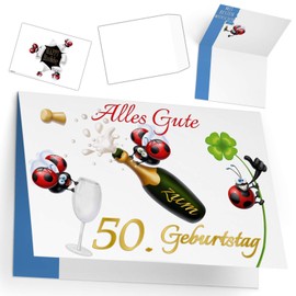 BREITENWERK A4 XXL 50th Birthday Card Ladybird with Envelope - Funny Birthday Card for 50th Birthday for Wife and Man