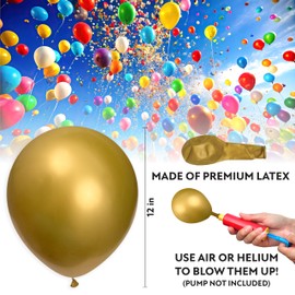 Gold Balloons 50 Pack, 12 Inch Gold Chrome Latex Balloons For Birthdays, Weddings, Baby Showers, Holidays