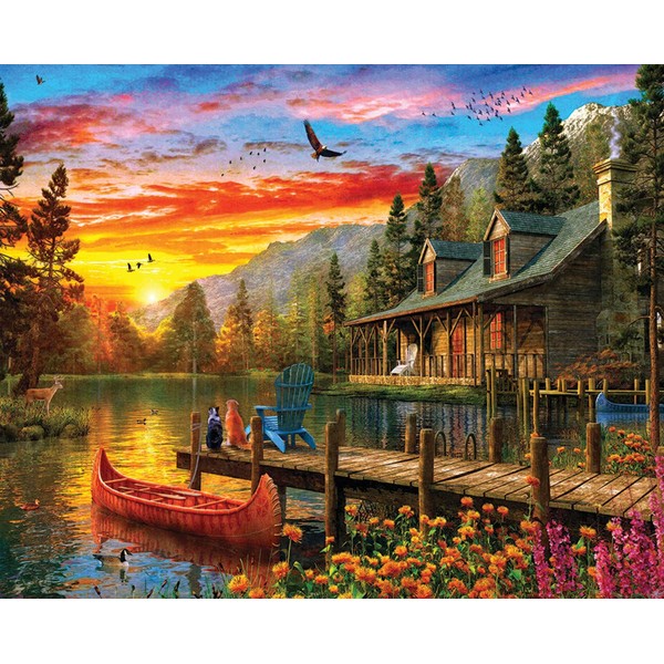 Springbok's 1000 Piece Jigsaw Puzzle Cabin Evening Sunset