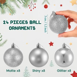 24 Count Small Silver Ornaments for Mini Christmas Tree, Small Shatterproof Christmas Tree Ornaments Balls Party Decorations, 1.2 Inch