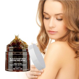 Black Soap with Argan and Rose,Morocco Body Black Moisturising Scrub,Body Scrub Black Soap,Exfoliating Black Beldi Soap,Black Soap Deep Cleaning,Exfoliating Hand Glove for Shower