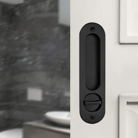 HOCONNIE Pocket Door Handle with Key Sliding Door Lock Keyed Pocket Door Lock Invisible Recessed Door Handle 173mm Black