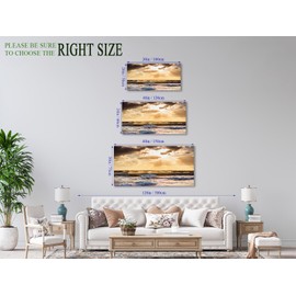 Sunset Ocean Canvas Wall Art - Ocean Waves Wall Decor Glow Sea Scene Picture Painting Nature Landscape Prints Sunset Over the Ocean Painting Artwork Living Room Bedroom Office Home 20" x 40"