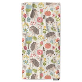 AOYEGO Hedgehog Bath Towels Cartoon Floral Flower Bird Leaf Snail with Hedgehogs for Kid Baby Kitchen Hand Towels Bathroom Decor Soft Beach Microfiber Hair Towels 15x30 Inch
