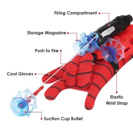 Xohny Spider Web Shooters with Gloves, Superheroes Wrist Launcher Toy, Funny Children Educational Toys, Party Cosplay Gift for Kids