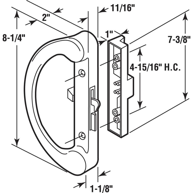 Prime-Line C 1252 Diecast Hook Latch Sliding Door Handle, Black