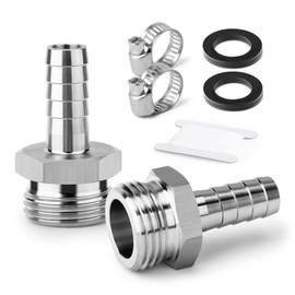TAISHER 2PCS 304 Stainless Steel Garden Hose Repair Connector, 1/2" Barb x 3/4" GHT Male Garden Hose Adapter with Hose Clamps