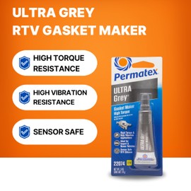 Permatex 22074 Ultra Grey Rigid High-Torque RTV Silicone Gasket Maker, Sensor Safe And Non-Corrosive, For High Torque And Vibration Resistant Applications, 0.5 oz