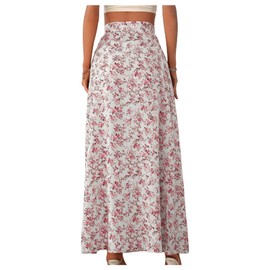 GORGLITTER Women's Skirt Casual Holiday Skirt Floral Long Skirt Casual Summer Skirt Skirts Airy A Line Maxi Skirt with Slit, Red-and-white