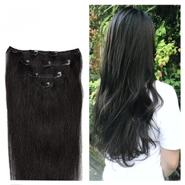 14" Clip in Hair Extensions Remy Human Hair for Women - Silky Straight Human Hair Clip in Extensions 50grams 4pieces Natural Black #1B Color