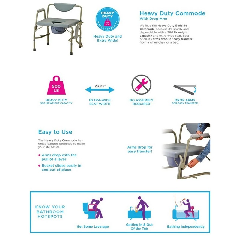 NOVA 500 lb Weight Capacity Heavy Duty Bedside Commode Chair