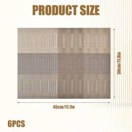 Table Mats Set of 6 Khaki PVC Place Mats for Tables Washable Table Placemats Non-Slip Heat-Resistant Kitchen Dining Woven Indoor Outdoor Placemats 30x45cm
