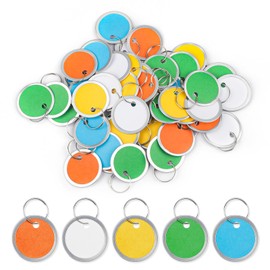 Uniclife 50 Pcs Metal Rim Key Tags 1 Inch Colorful Paper Labels Writable Round Plastic Key Chain Tags with Split Rings Sturdy Lightweight Item Identifiers, 5 Colors