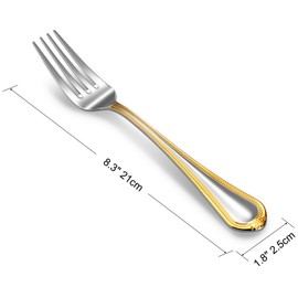 KEAWELL Pearl Edge 4/8-Piece Premium Fork Set, 18/10 Stainless Steel, Fine Silverware Forks with Mirror Finish and Exquisite Craftsmanship, Gold Accent, Dishwasher Safe (4, 8" Dinner Forks)