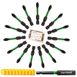 Opcloud Impact #2 Phillips Screwdriver Bit Set, 16 Pieces 2”S2 Steel Magnetic PH2 Tips Driver Power Bit Set with Extension Impact Bit Holder