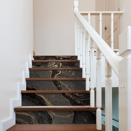 AMAZING WALL Home Luxury Fluid Golden Marble Printed Staircase Risers Stairs Self Adhesive Decoration Mural Wall Sticker Set 6 PCS