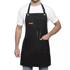 i-Heir Chef Apron, Cotton and Polyester, Adjustable, Professional, Kitchen - BBQ, Black